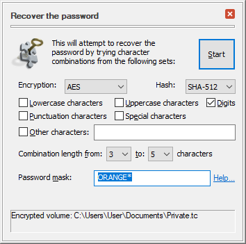 Password mask options screen 